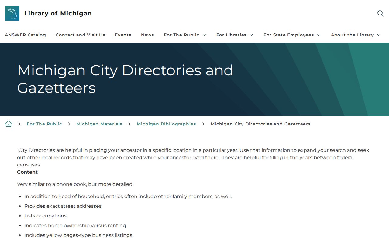 Warren City Directory Library of Michigan collection guide