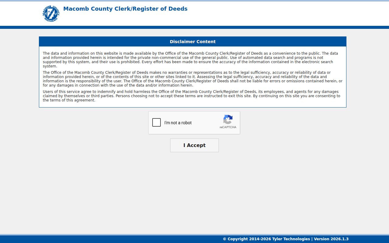 Warren residents directory view of the Macomb County recorded-document search landing page